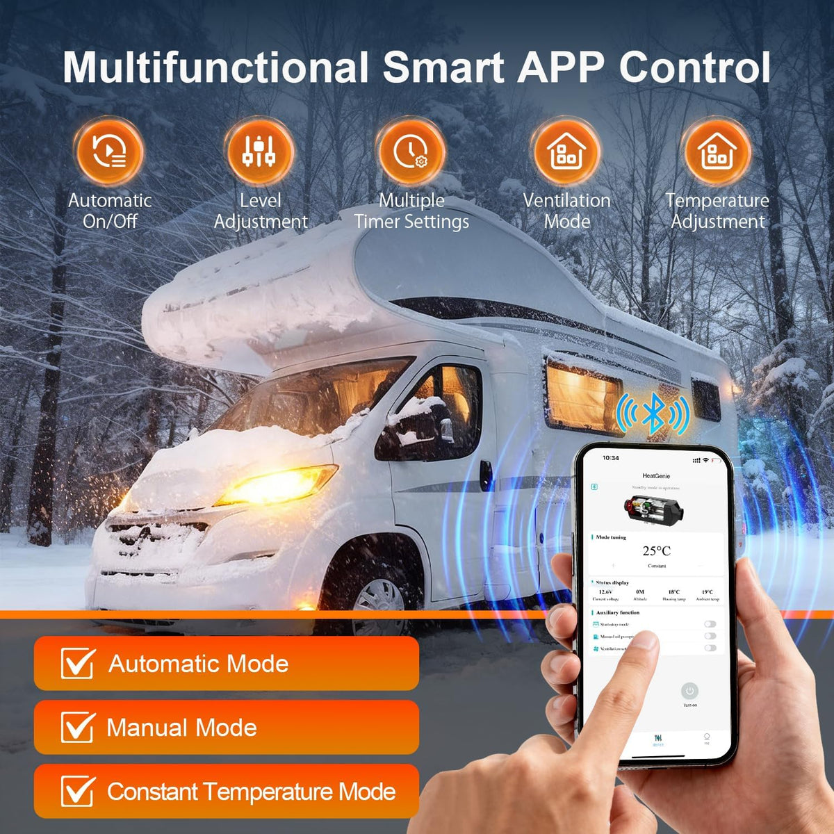 5-8KW Diesel Air Heater, 12V/24V Portable Diesel Heater, All in One Truck Heater with APP & LCD Monitor & Remote Control & Silencer, Fast Heating for Campervan, RV, Truck, Tent and Garage - QUORE