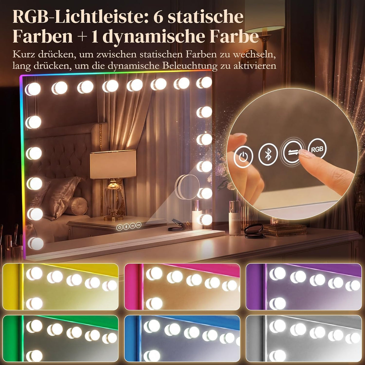 Make-up Spiegel – Hollywood Spiegel – Verlichte Spiegel – LED Spiegel – Make-up Vanity Spiegel – 80x60 cm – 18 Dimbare LED-Lampen – 10x Vergroting