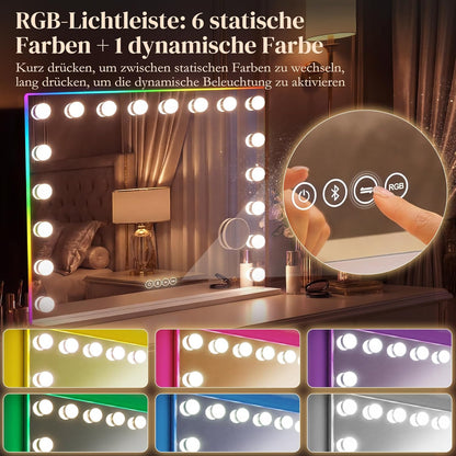 Make-up Spiegel – Hollywood Spiegel – Verlichte Spiegel – LED Spiegel – Make-up Vanity Spiegel – 80x60 cm – 18 Dimbare LED-Lampen – 10x Vergroting