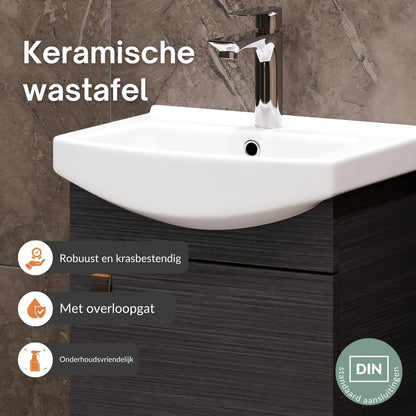 Planetmöbel bathroom cabinet set Washbasin with vanity unit 45 x 60 x 33 cm with mirror cabinet 40 cm, midi cabinet for bathroom & guest toilet, anthracite - QUORE