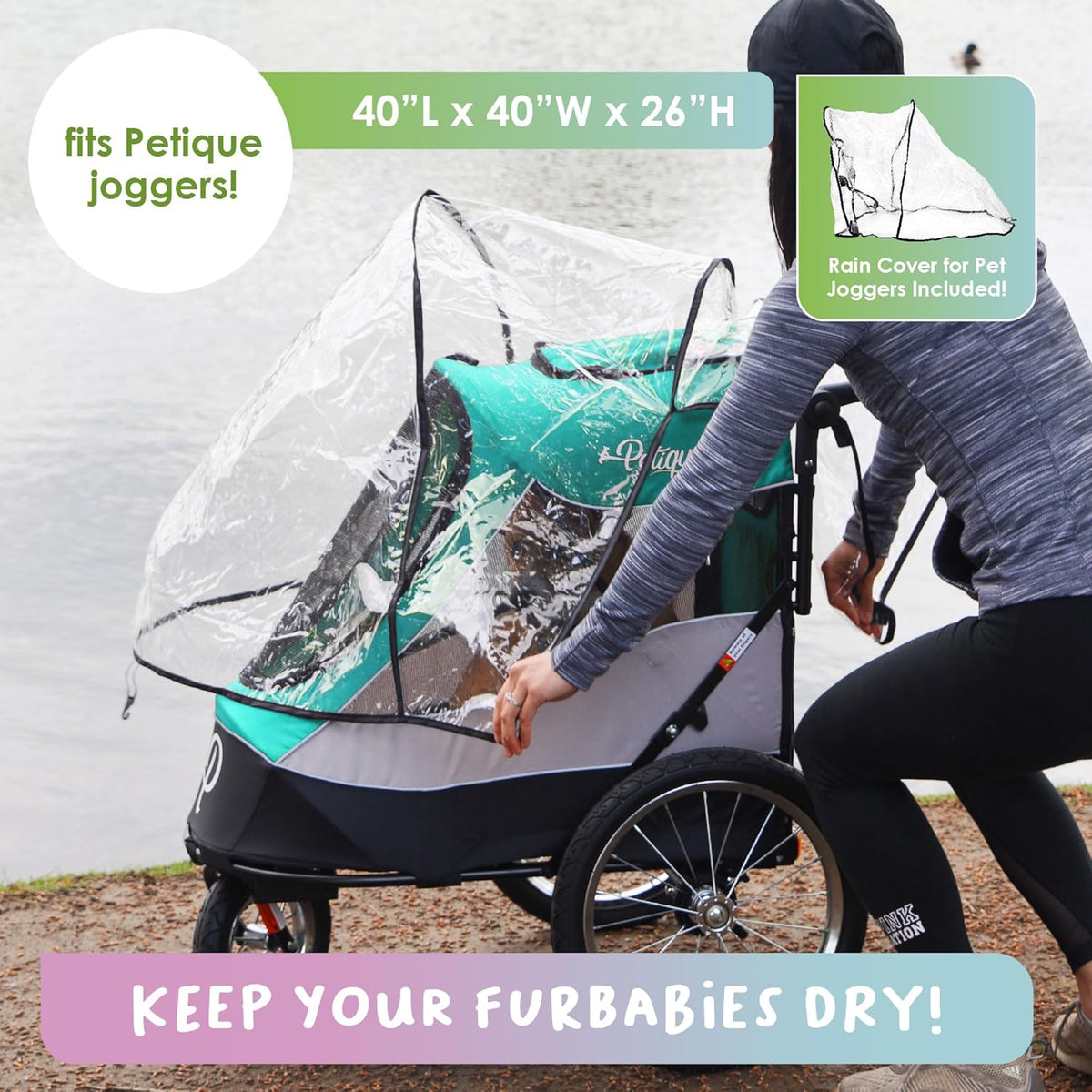 Petique Trailblazer Jogger Hondenwagen voor middelgrote honden & katten, luchtbanden, verstelbare handgreep, Pee Pad, 3 lijnen, regenhoes, fietsadapter - Kleur: Neptune