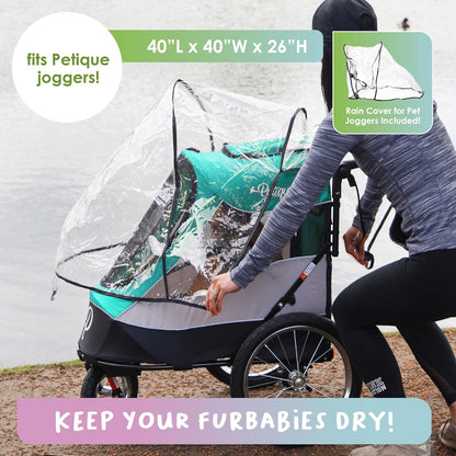 Petique Trailblazer Jogger Hondenwagen voor middelgrote honden & katten, luchtbanden, verstelbare handgreep, Pee Pad, 3 lijnen, regenhoes, fietsadapter - Kleur: Neptune