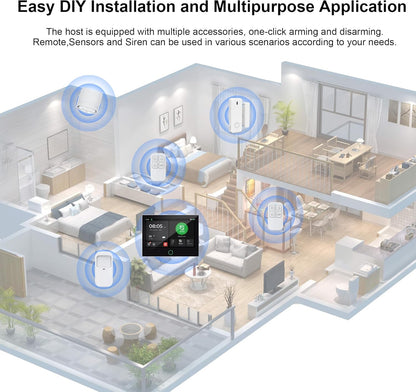 Alarmsysteem voor thuisbeveiliging (Gen 2) Stuk. DIY, touchscreen, bewegingsdetectie, contactsensoren, draadloze sirene, afstandsbedieningen, Smart Life Tuya-app, compatibel met Alexa & Google
