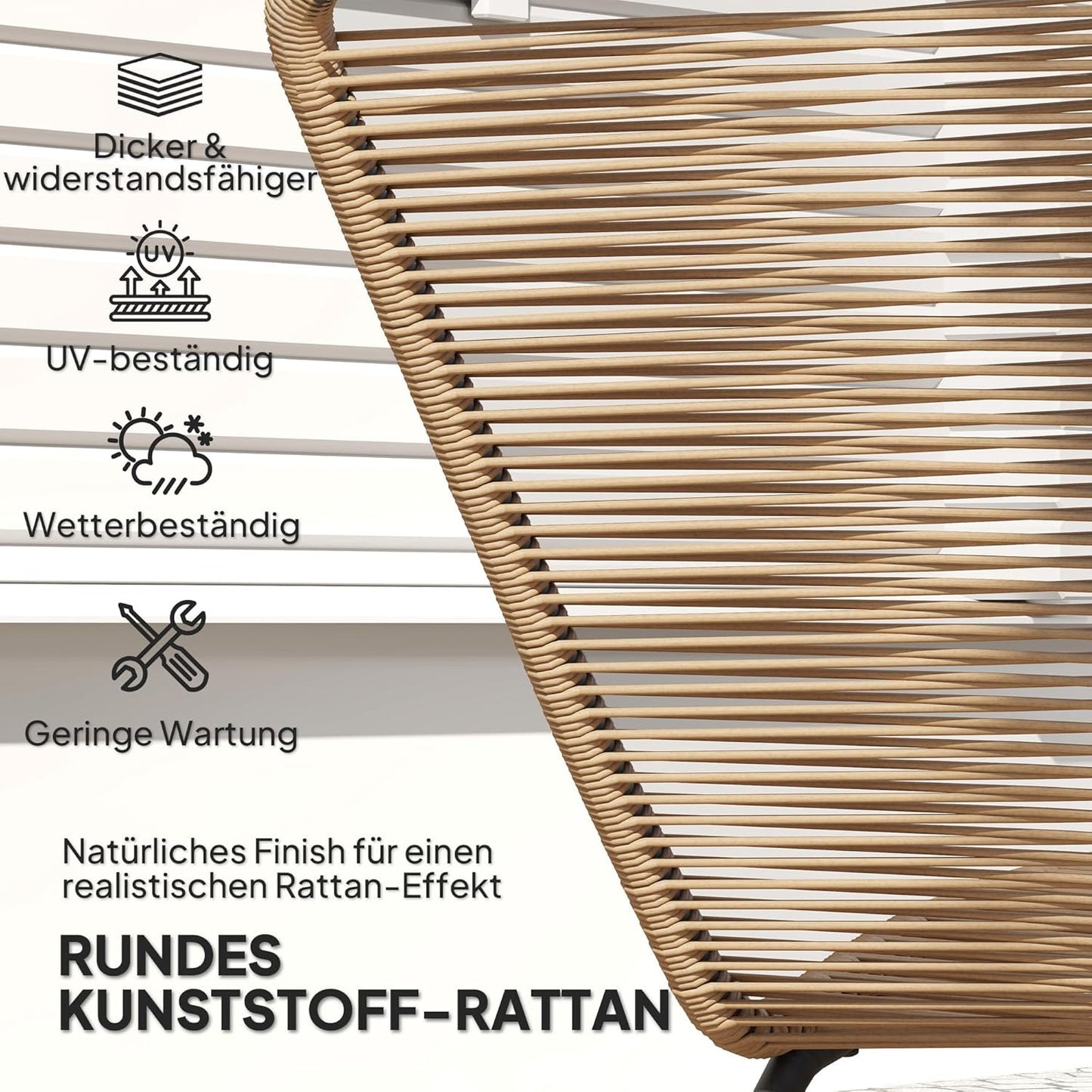 Ligbed – Ligstoel – Zonnebed – Relaxstoel – Loungestoel – Polyrotan – Stalen Frame – 120 kg Belastbaar – Natuurlijk Houtlook