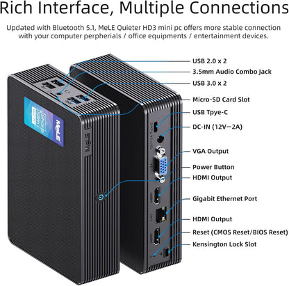 Mini PC – Mini Desktop PC – Micro Computer – Compacte PC – Kleine Computer – Celeron N5105 Quad Core – 16GB RAM & 512GB SSD – Fanless Stil Voor Industriële IoT & Meerdere Schermen