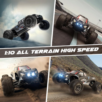 Hosim 1:10 op afstand bestuurde auto, snel met verlichting, RC auto's, offroad, 48+ km/h, Hobby Grade Drift RC Monster Truck met 2 accu's 40 + min speeltijd, voor kinderen en volwassenen (X06, zwart)
