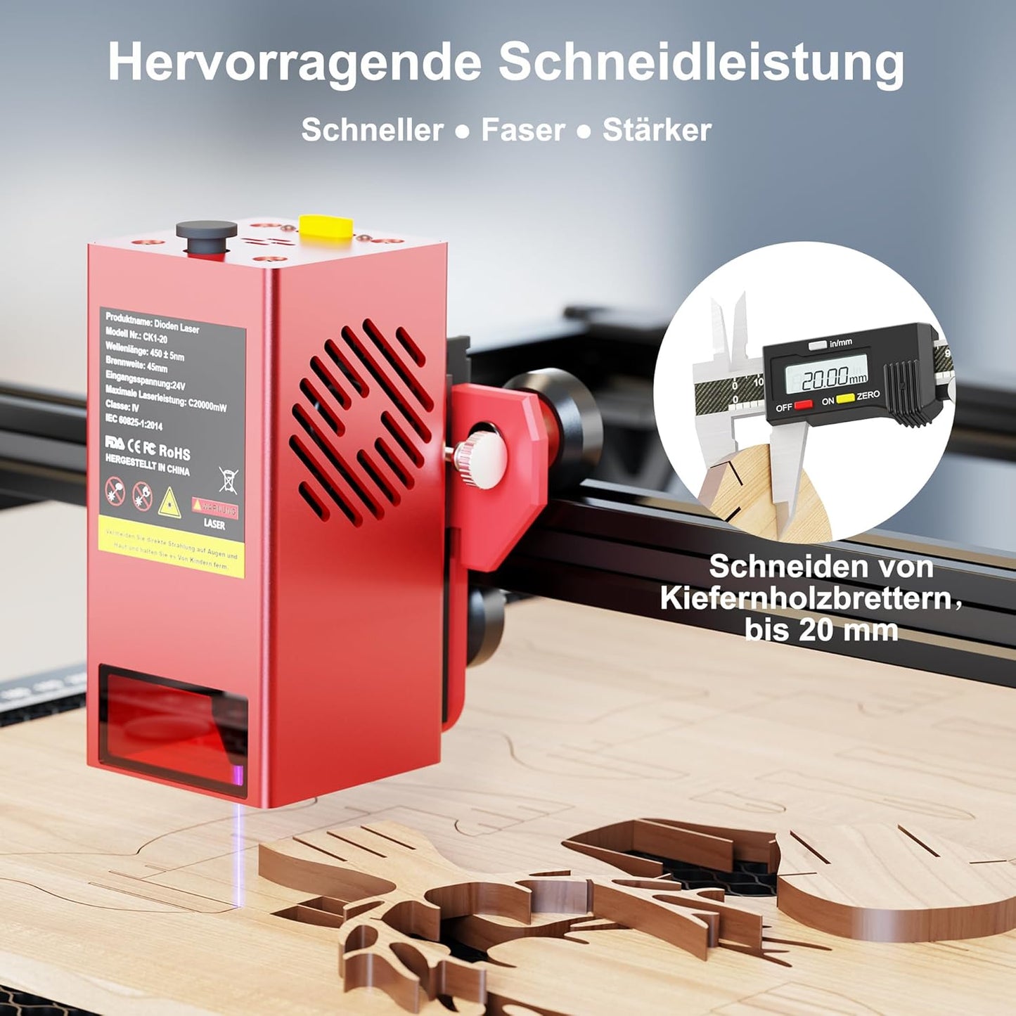 CK1-20 Lasergraveermachine, 20 W, doe-het-zelf lasergraveermachine, 418 x 418 mm, werkgebiedondersteuning, offline TF-kaartgravure, app-bediening, lasergraveermachine voor metaal en hout, glas, acryl,