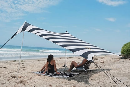 Neso Tents strandtent met zandanker, draagbare luifel, zonnescherm - 21,8 x 18,8 cm - gepatenteerde versterkte hoeken, zwart/witte strepen)