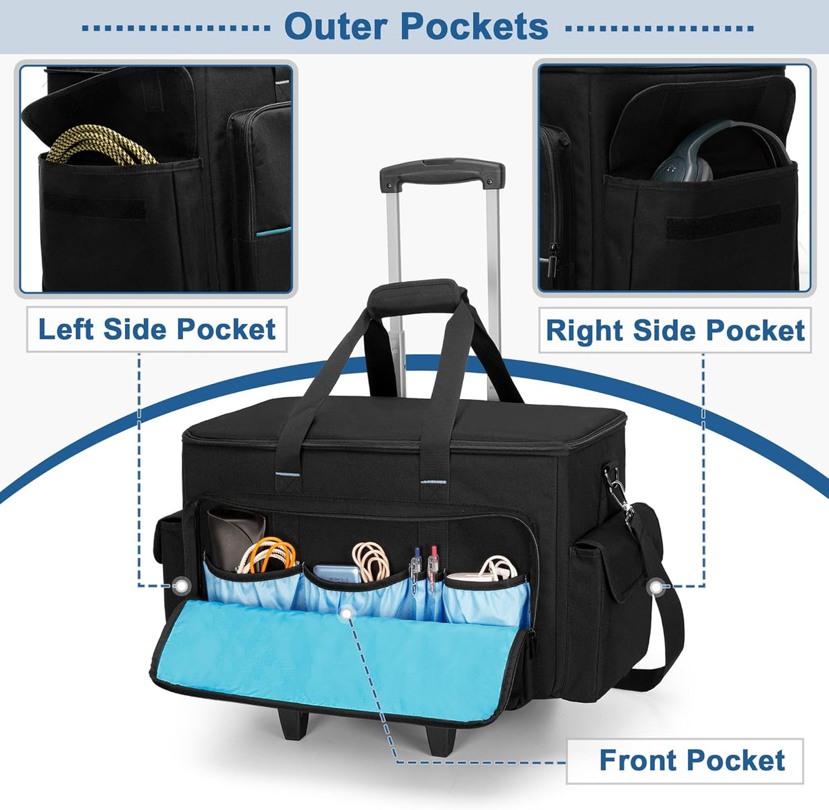 Rolling DJ Kabeltas – DJ Tas – Kabel Organizer – Gig Bag – Muziek Tas – Ruime Opbergruimte – Verwijderbare Trolley & Divider