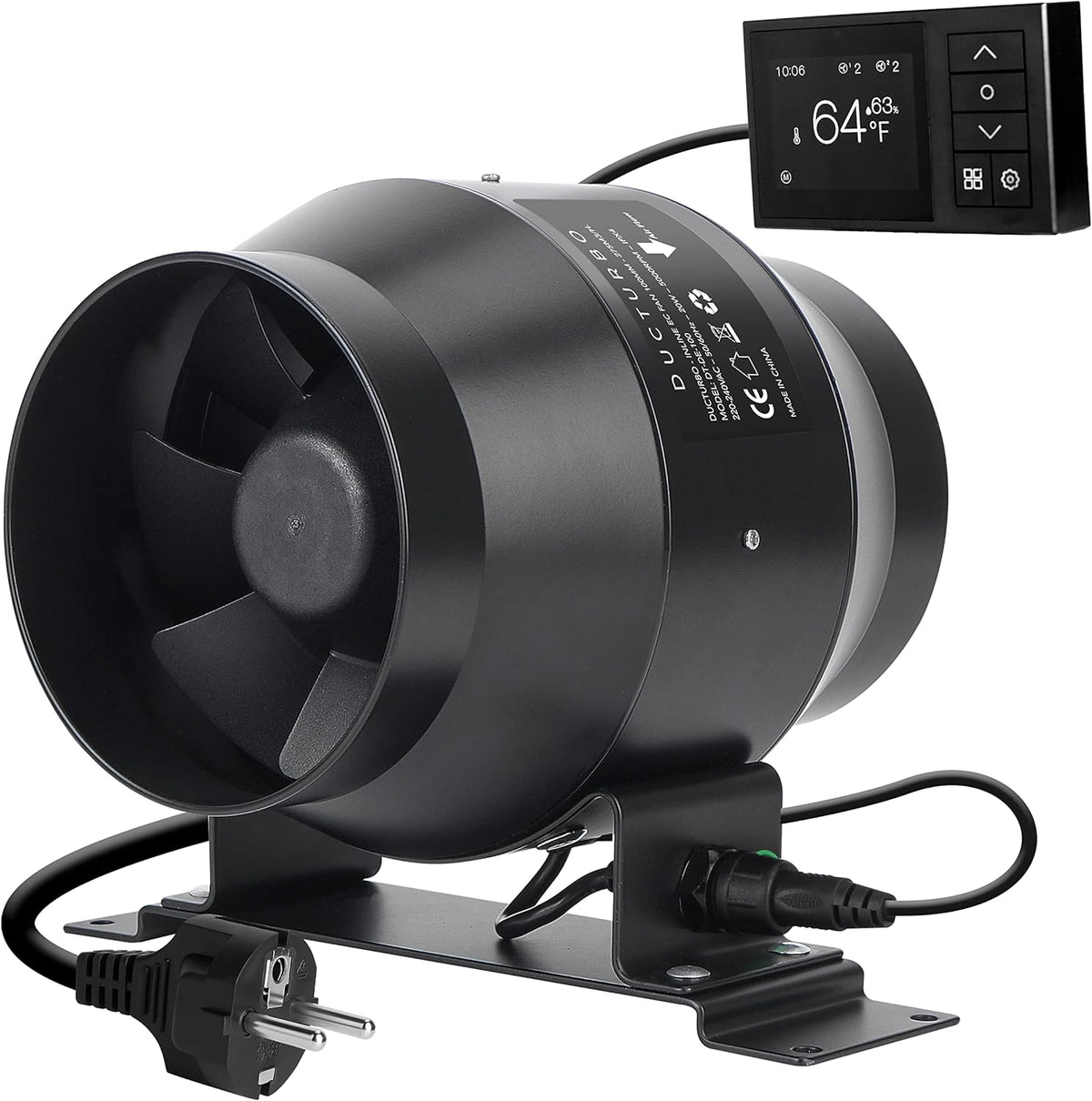 100 mm Verstelbare Inline Buiskanaalventilator, 275 m³/uur, Zwart, Ideaal voor Kweektenten, Ventilatie & Afvoer, Automatische Temperatuur & Vochtigheidsregeling