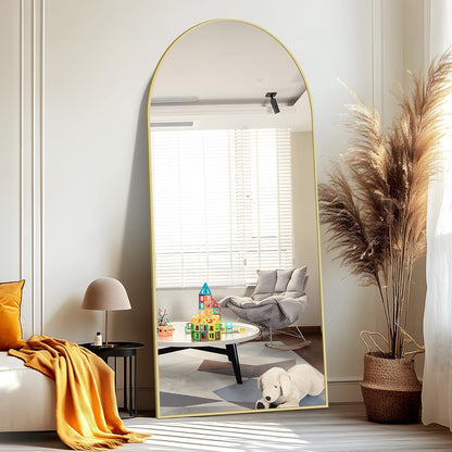 NASSYOU Bogen Ganzkörperspiegel, 192 x 85 cm staande spiegel met gouden aluminium frame, grote wandspiegel vloerspiegel voor slaapkamer, entree, gang, huisdecoratie