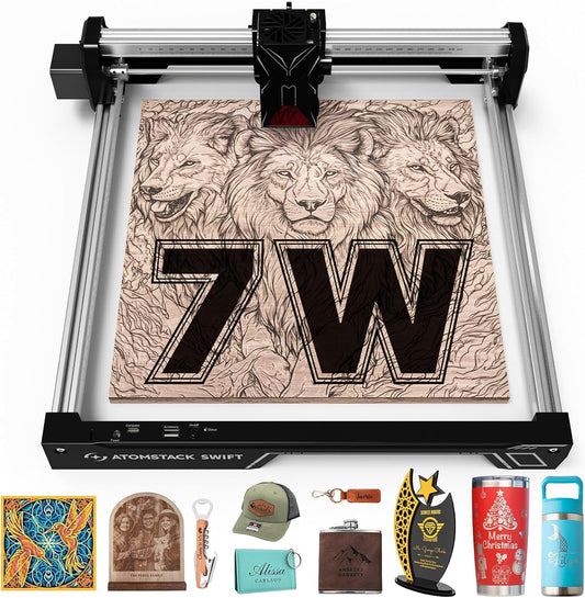 ATOMSTACK 7W laser engraving machine, Swift 7W laser cutter, 0.01 mm high-precision laser cutter for wood and metal, dark acrylic, leather, engraving area 300 × 300 mm