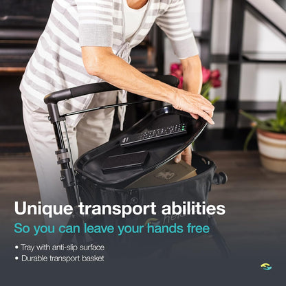 HELAVO slim rollator voor thuis - Lichtgewicht en opvouwbare rollator voor thuis met dienblad