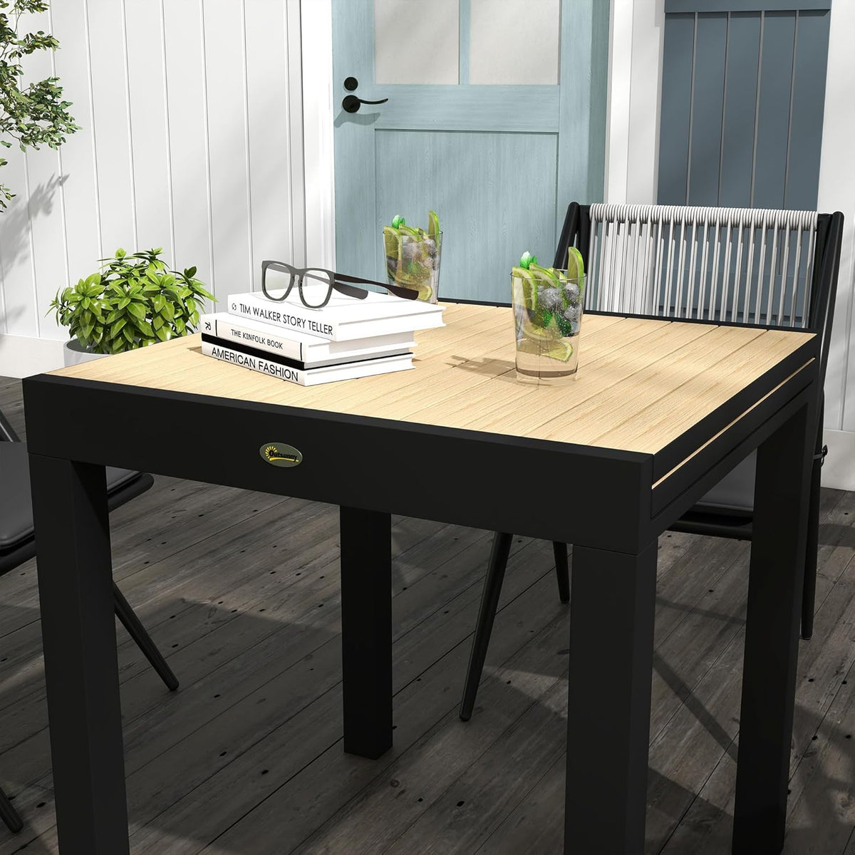 Outsunny Garden Table, Dining Table for 6 People, Patio Table, Expandable Balcony Table, 70 kg Load Capacity Aluminium, Yellow, 81/162 x 80 x 75 cm - QUORE