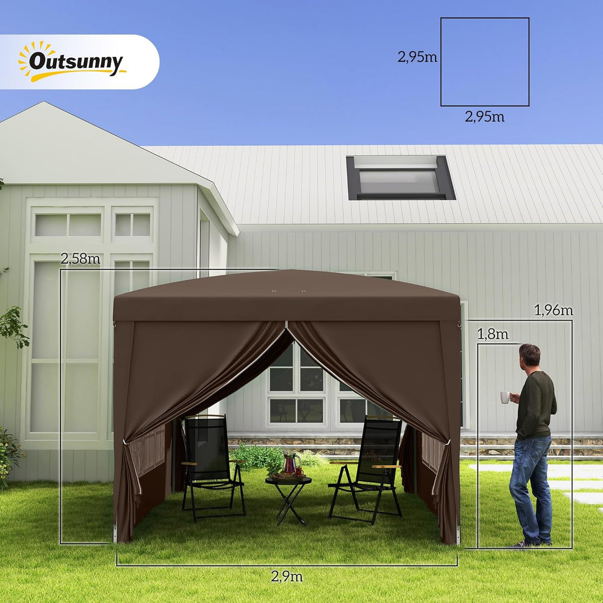 Vouwpaviljoen – Vouwtent – Partytent – Biertent – Tuinpaviljoen – Koffiekleur – Waterafstotend Tentdoek – Stabiel Poedergecoat Stalen Frame