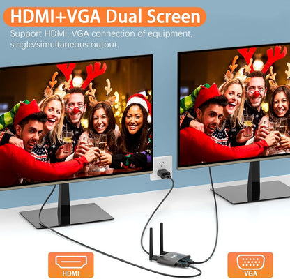 Draadloze HDMI Zender en Ontvanger 4K/5G, Wireless VGA&HDMI overdracht met twee schermen, van Laptop/TV-box/Camera/PS5/Telefoon naar Televisie/Monitor/Projector 165FT/50M