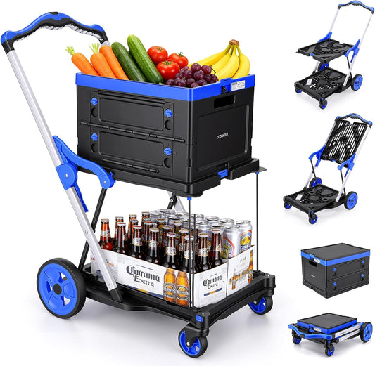Boodschappentrolley Inklapbaar – Winkelwagen – Winkelkar – Transportwagen – Rolkar – 90 Kg Draagvermogen – 2 Etages Met Inklapbare Mand