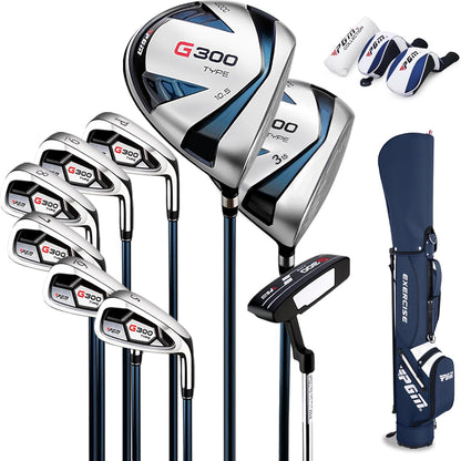 PGM Heren G300 Complete golfclubset - Titanium #1 Driver, Draw-Biased Hybride, Hoge Sterkte IJzeren Set, Hoge Vergeving Putter, met Stand Bag (Rechtshandig, 9 stuks Clubs-Regular)