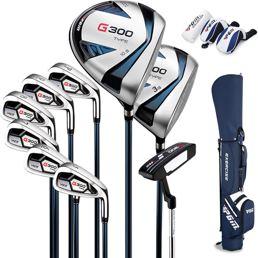 PGM Heren G300 Complete golfclubset - Titanium #1 Driver, Draw-Biased Hybride, Hoge Sterkte IJzeren Set, Hoge Vergeving Putter, met Stand Bag (Rechtshandig, 9 stuks Clubs-Regular)