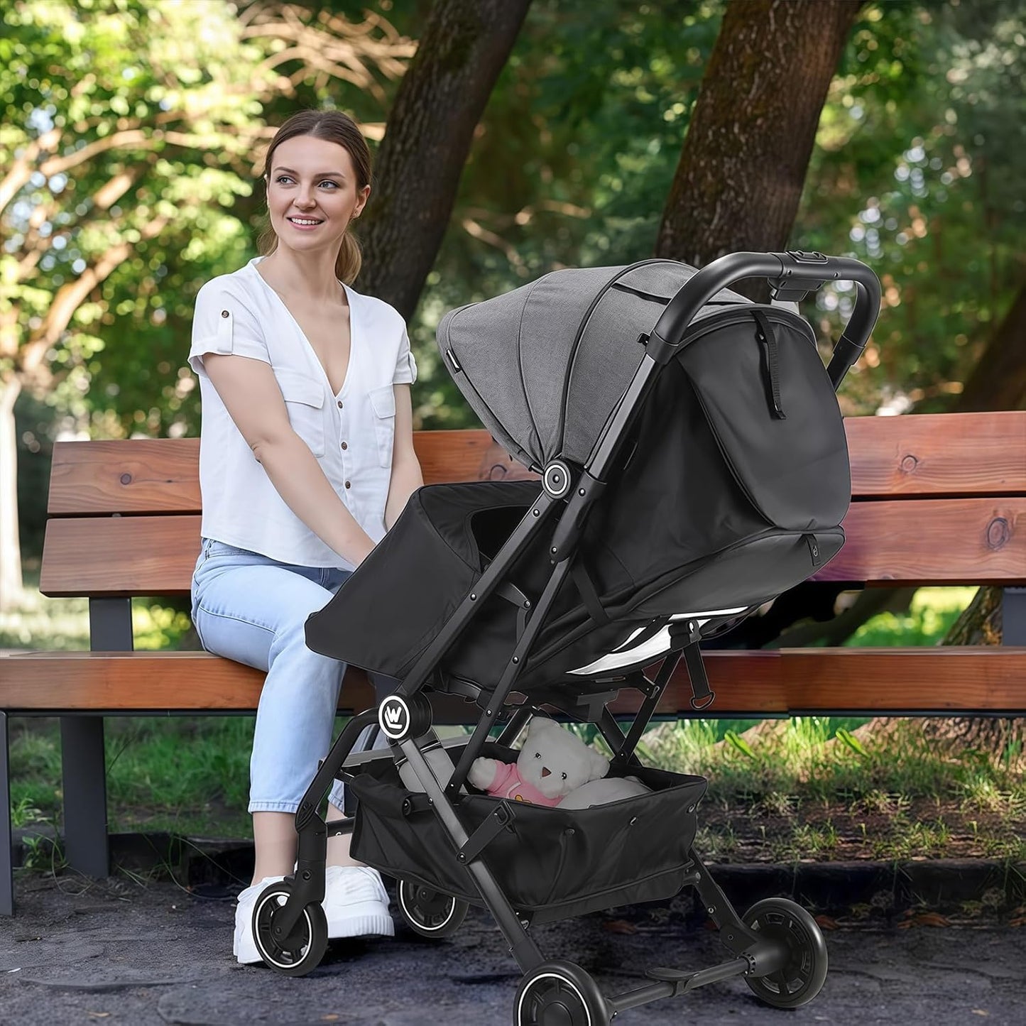 Lichtgewicht Kinderwagen, Compacte Reiskinderwagen met Verstelbare Rugleuning en Opbergmand, met Één Hand, Gemakkelijk Opvouwbare Kinderwagen voor Vliegreizen en Meer