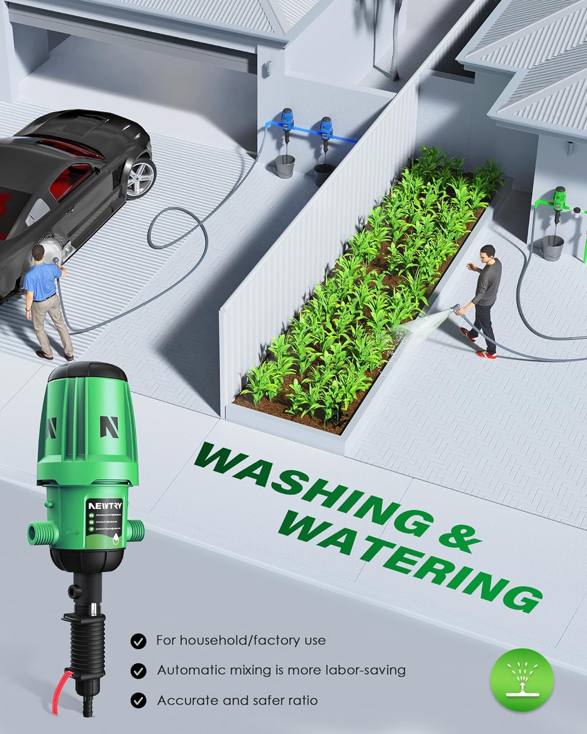 NEWTRY Mestinjector voor druppelirrigatie, 0,2 ~ 2% instelbare doseerpomp, 3/4 inch NPT wateraangedreven vloeistofdoseerder voor tuin, irrigatie en hydrocultuur systeem, boerderij