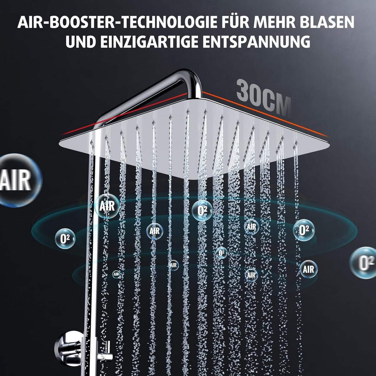 Doucheset – Regendoucheset – Doucherails – Douchekop Vierkant – 30,5 cm – RVS & Chroom – 3 Straalsoorten Handdouche – Verstelbare Stang 80-108 cm