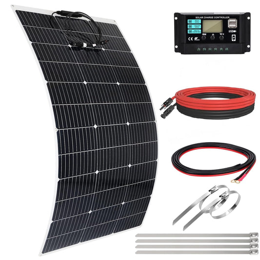 【120W 12V flexibele zonnepaneelkit】KOLLNIUN 120W ultradunne flexibele zonnepanelen+30A zonneladercontroller+T-connector+4 stuks zonnekabel+kabelbinder, PV-paneel voor balkon, camper, caravan, mariene