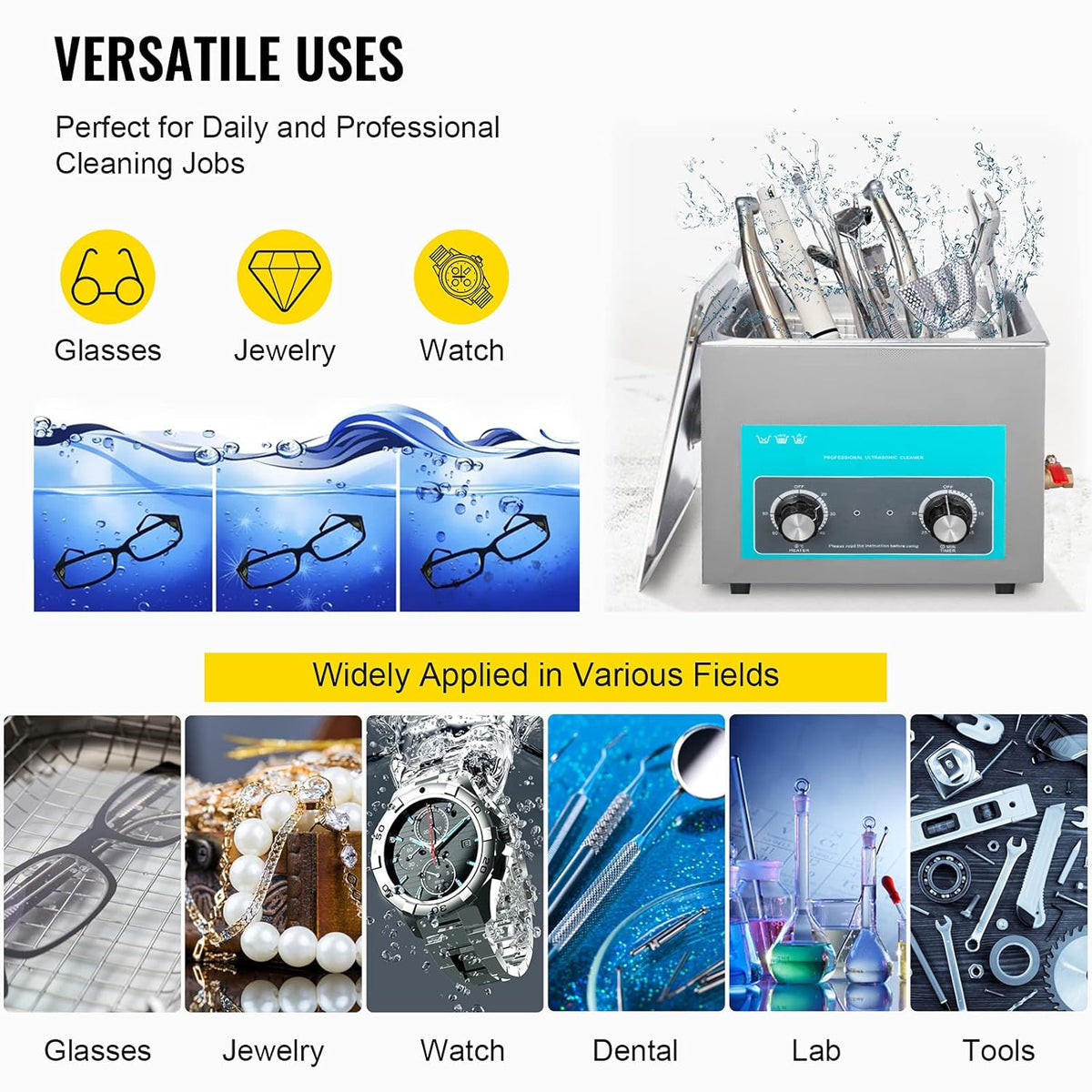Ultrasone Reiniger – Ultrasoon Reinigingsapparaat – Sieradenreiniger – Ultrasoon Wasmachine – 15 Liter – Roestvrijstalen Tank – Instelbare Verwarming 20-80°C