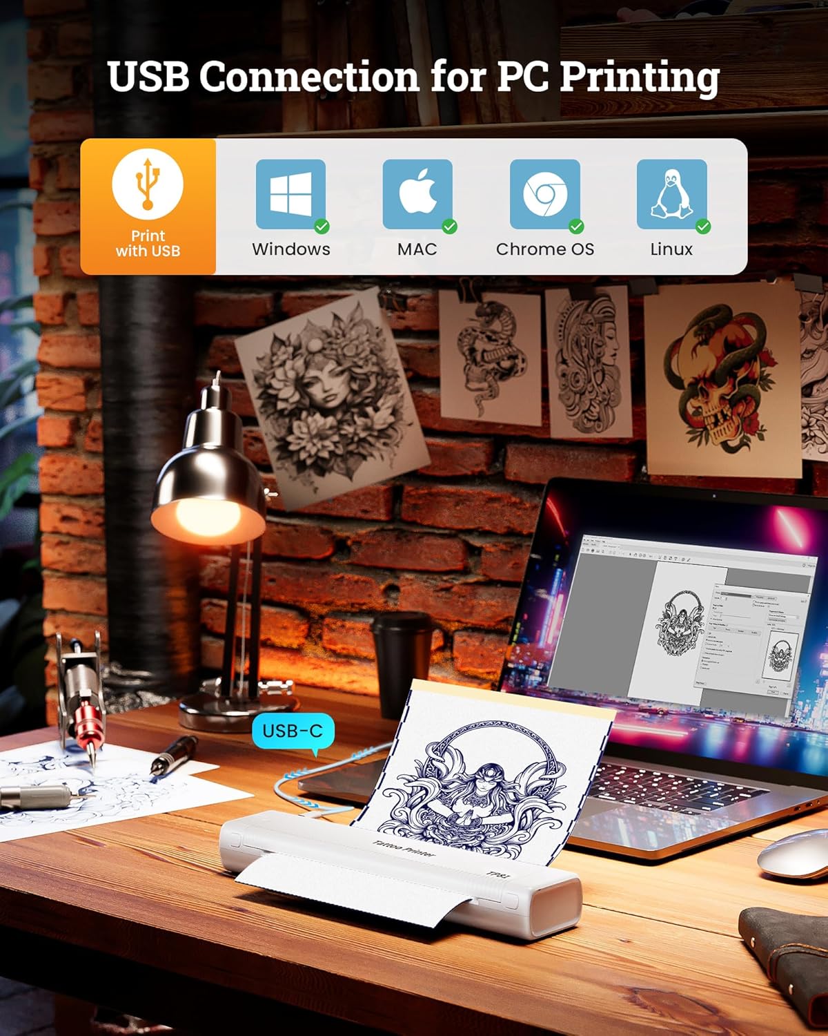 Tattoo Stencil Printer – Tattoo Printer – Sjabloonprinter – Tattoo Transfer Printer – Tattoo Overzetprinter – Anti-Kreuk Technologie – Bluetooth & USB Connectie