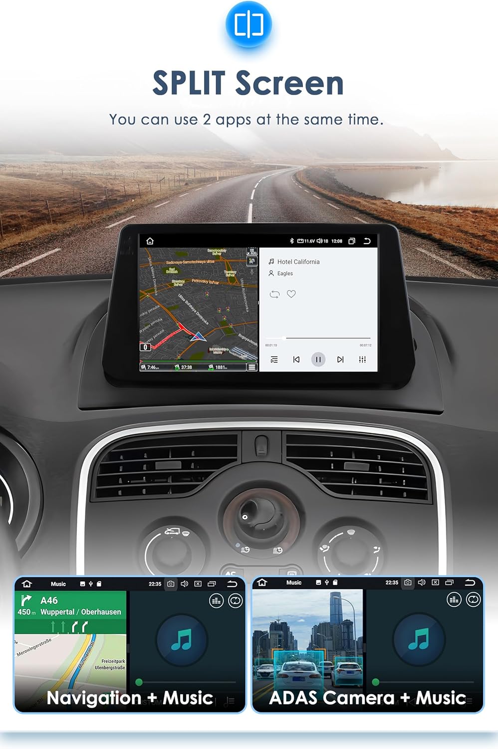 Ossuret Autoradio voor Renault Kangoo (2009-2018), 9 Inch Android 13 Aanraakscherm 2+32GB GPS Navigatie met Carplay Android Auto WiFi Bluetooth Stuurwielbediening DSP USB