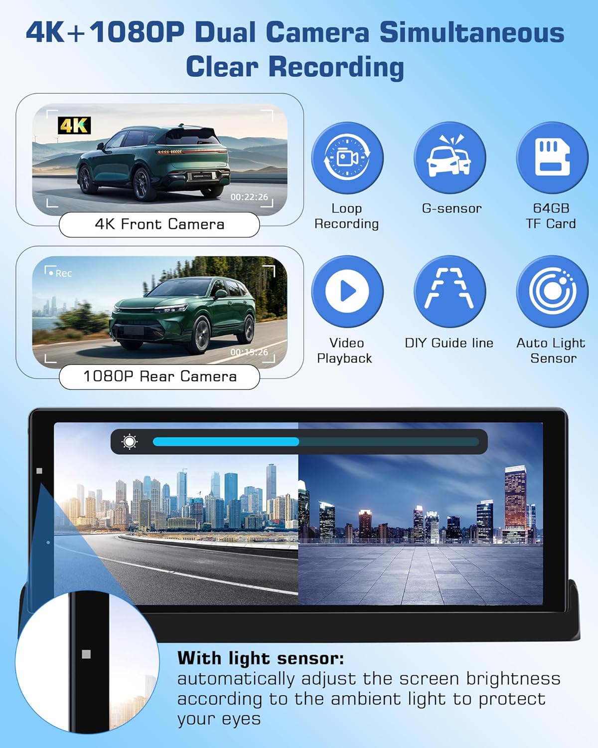 Exclusieve houder: Carplay display, Android autodisplay met 350° draaibare 4K dashcam, 10,26 inch draagbare driveplay-autoradio, Carplay Dual-Bluetooth rijnavigatie Siri G-oogle