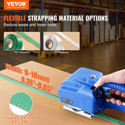 VEVOR Electric Strapping Machine for PP PET 1-1.5 cm, Portable Strapping Tool with Digital Display, Automatic, Battery Operated, for Pallet Packaging