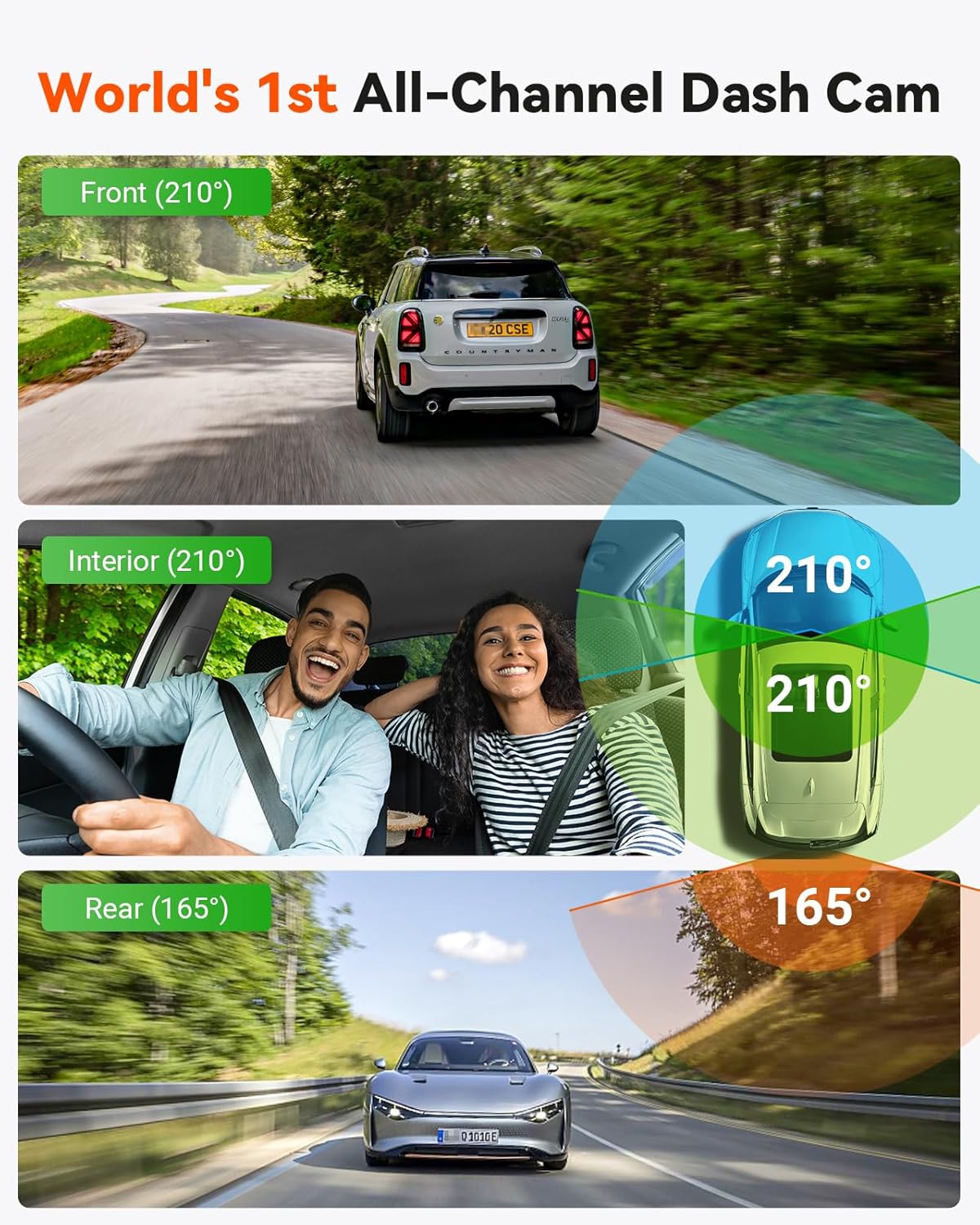 VANTRUE E360 Plus 3-kanaals 5.2K panorama+1440p dashcam met Dual STARVIS 2 HDR nachtzicht, 360° buffer parkeermodus dashcam, spraakgestuurde autocamera, APP, 1,54 inch touchscreen, max. 1TB