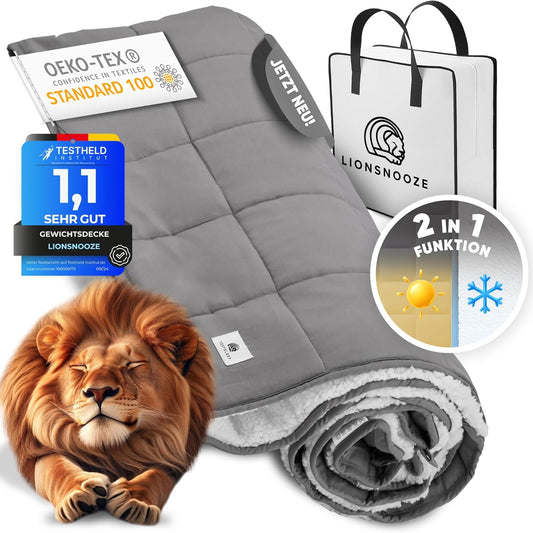Lionsnooze Verzwaringsdeken, therapiedeken (7 kg), 155 x 220 cm, zware deken voor een goede nachtrust, 2-in-1 knuffeldeken van bamboevezel, hypoallergeen, met glaskralen