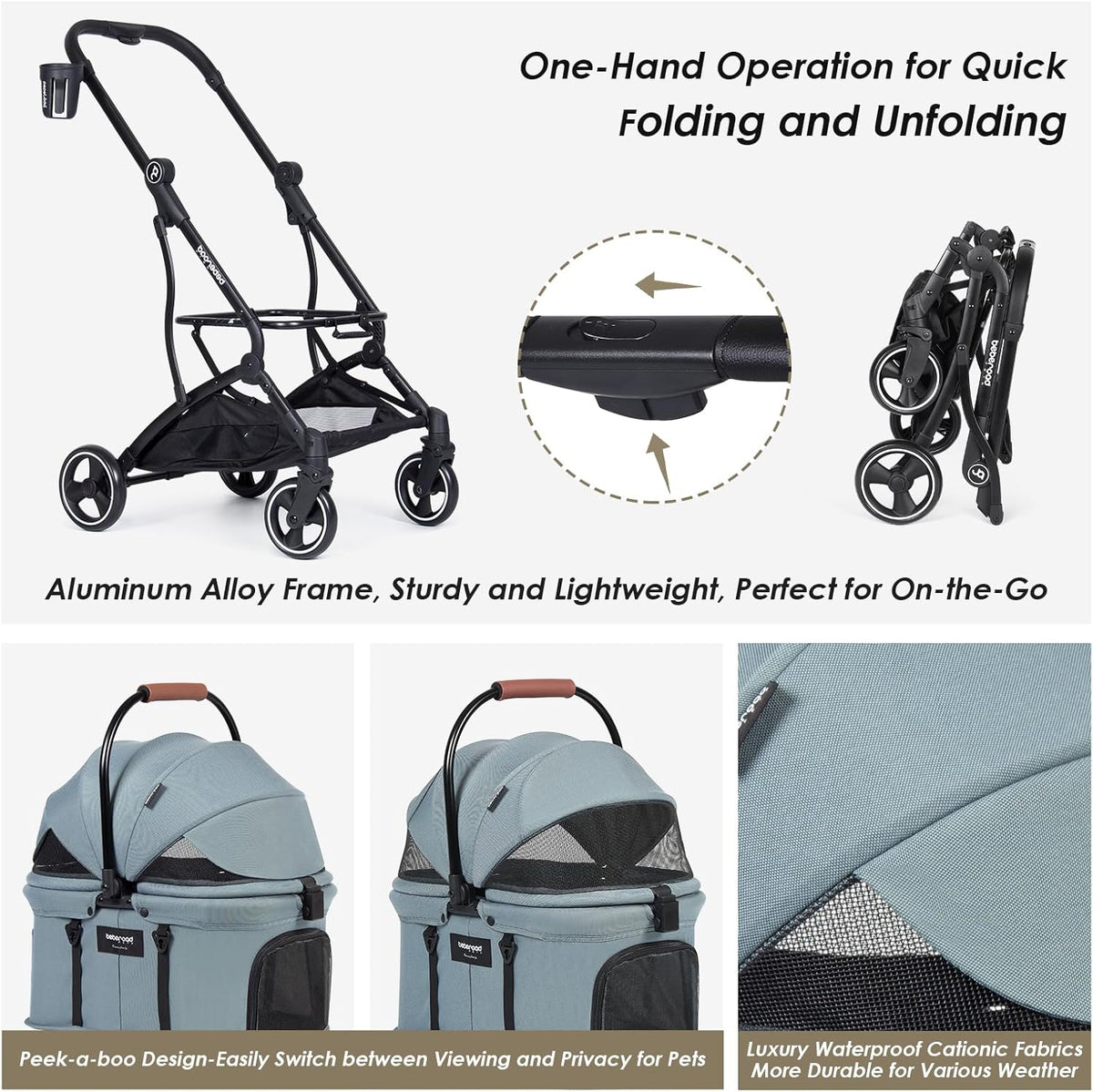 T3 Huisdierwagen, 3-in-1 hond en kat, kinderwagen voor kleine middelgrote honden en katten, opvouwbare lichte puppywagen, huisdiergear, reizen, hondenwagen (groen)