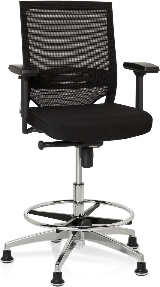 hjh OFFICE Top Work 77 657550 Werkstoel, bureaustoel, met stof/net, zwart, hoog, ergonomisch, stoel en voetensteun, in hoogte verstelbaar