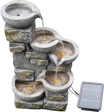 Teamson Home Buiten Tuin Water Fontein Met Lichten - Zonne-Energie - Waterornament - 4 Kommen Ontwerp - Waterval - Tuindecoratie - Binnen & Buitenhuis - Met Pomp - 43.2 x 30.5 x 68.6 (cm)