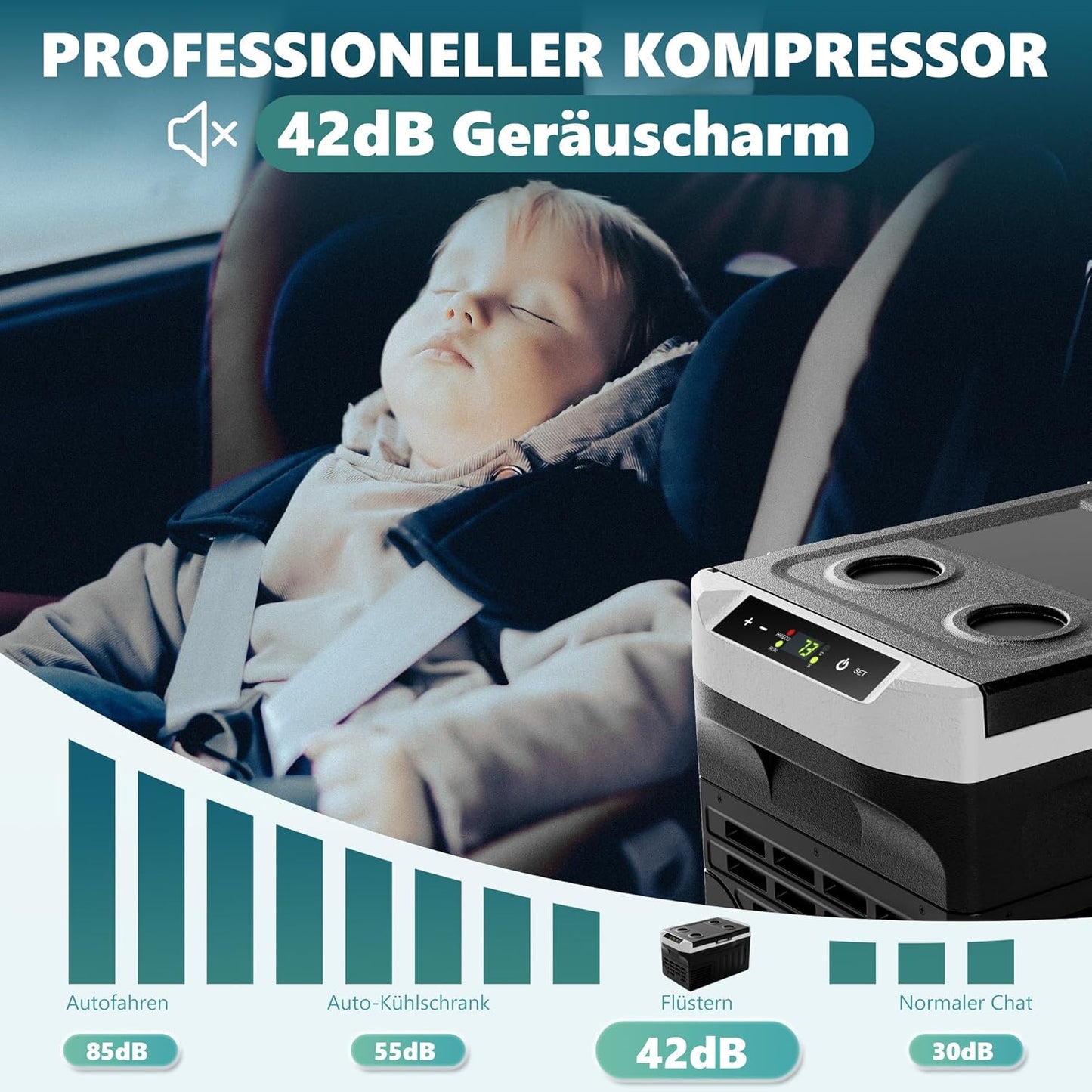 EUHOMY Compressor-koelbox, 21 liter, -20 °C ~ 20 °C, 12 V auto-koelkast, draagbare vriezer 12/24 V DC 220-240 V AC, met app-besturing voor camping, reizen, vrachtwagen, huis