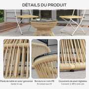 Tuintafel - Tuintafel Rond - Bijzettafeltje - Bistrotafel - Salontafel - Rotanlook - met  Dienblad van Gehard Glas - voor Terras - Tuin - Ø 60 x 37 cm - 	Natuurlijk Hout