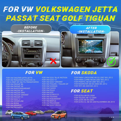 Car Radio for VW Volkswagen Jetta Passat Seat Golf Tiguan Skoda Polo, [2G+64G] 9 Inch Touchscreen Wireless Carplay & Android Auto Car Stereo with Bluetooth/EQ/GPS/WiFi/FM RDS Radio