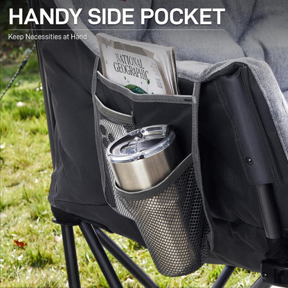 EVER ADVANCED Campingstoel, inklapbaar voor 2 personen, vouwbank, 320 kg belastbaar, luxe klapstoel, XXL, 2-zits, campingsofa, dik gevoerd, hoge rugleuning, extra lang, voor outdoor, tuin, balkon,