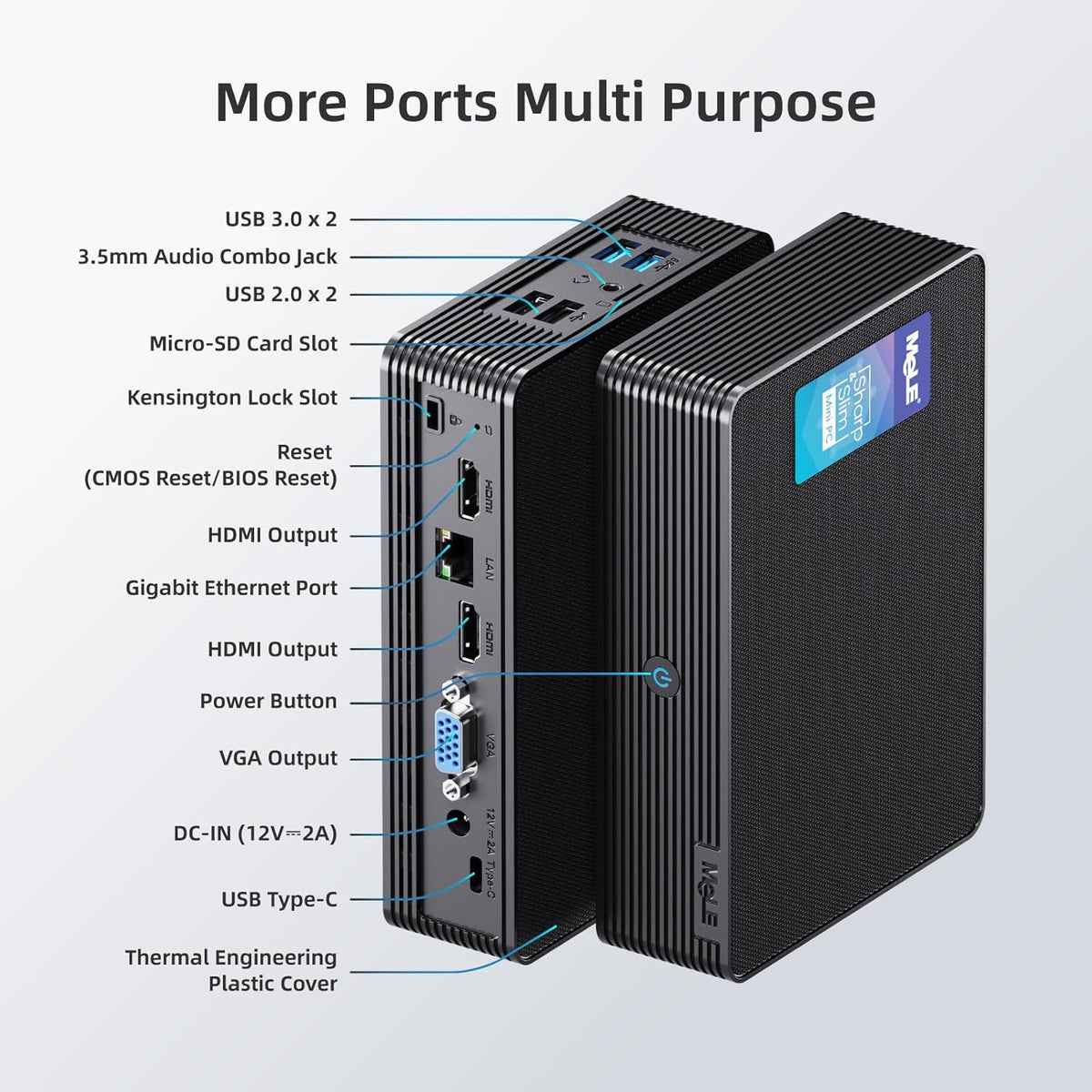 MeLE QuieterHD3 Fanless Mini PC N5105 Windows 11 Pro Micro Computer 16GB 512GB Small Desktop Three Monitor 4K with Ethernet PXE Unlock BIOS Auto Power on Industrial IoT Business Digital Signage - QUORE