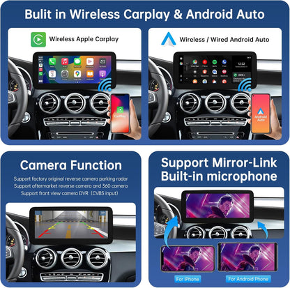 12,3 Inch Autoradio Touchscreen – Multimedia Scherm – Infotainmentsysteem – Navigatiescherm – Dashboard Display – Draadloos CarPlay & Android Auto – HD Resolutie 1920x720 Pixels