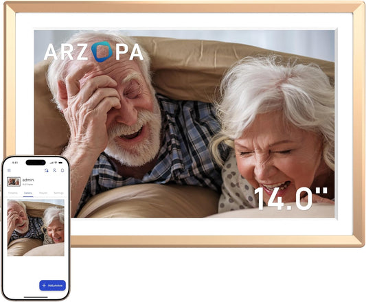 ARZOPA 14 Inch Metalen Digitale Fotolijst WiFi Gratis Onbeperkte Cloudopslag Foto's/Video's Delen op Afstand Geen Abonnementskosten 1920 * 1200 FHD Aanraakscherm Beste Digital Frame als Cadeau - D14