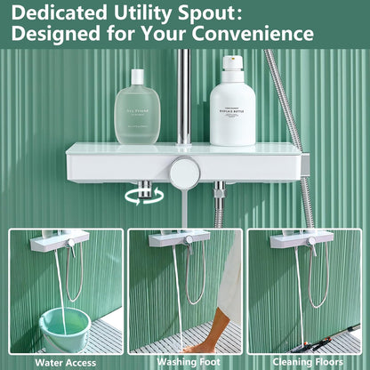 Douche Systeem – Doucheset – Regendouche – Handdouche – Douchekop – Glazen Plank – Eén Knop Bediening – Drie Instelbare Straalsoorten