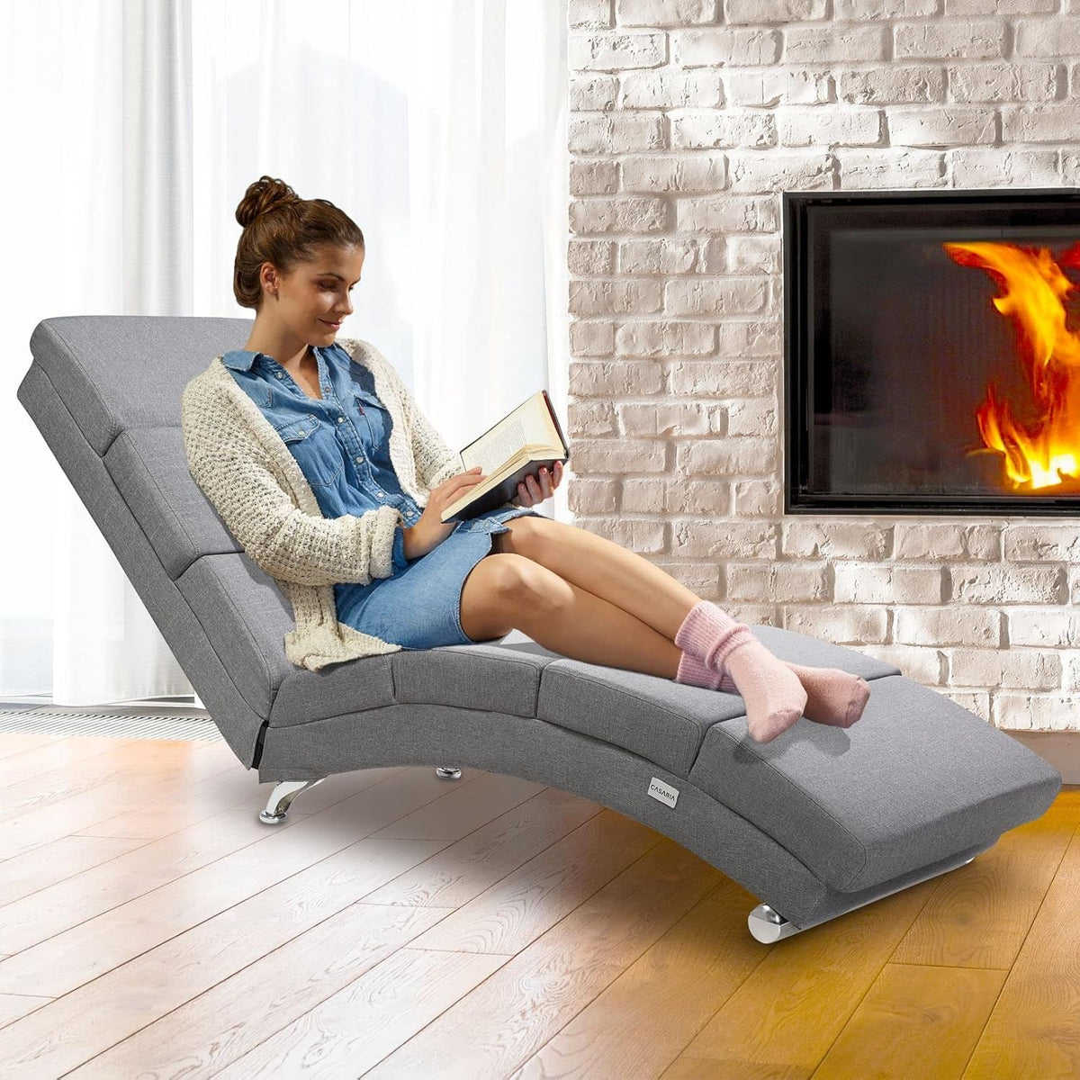 Casaria® Relax Chair XXL London 186 x 89 x 55 cm Ergonomic Fabric Lined 180 kg Load Capacity Living Room Office Indoor Chaise Longue Relax Chair Reclining Chair Grey - QUORE