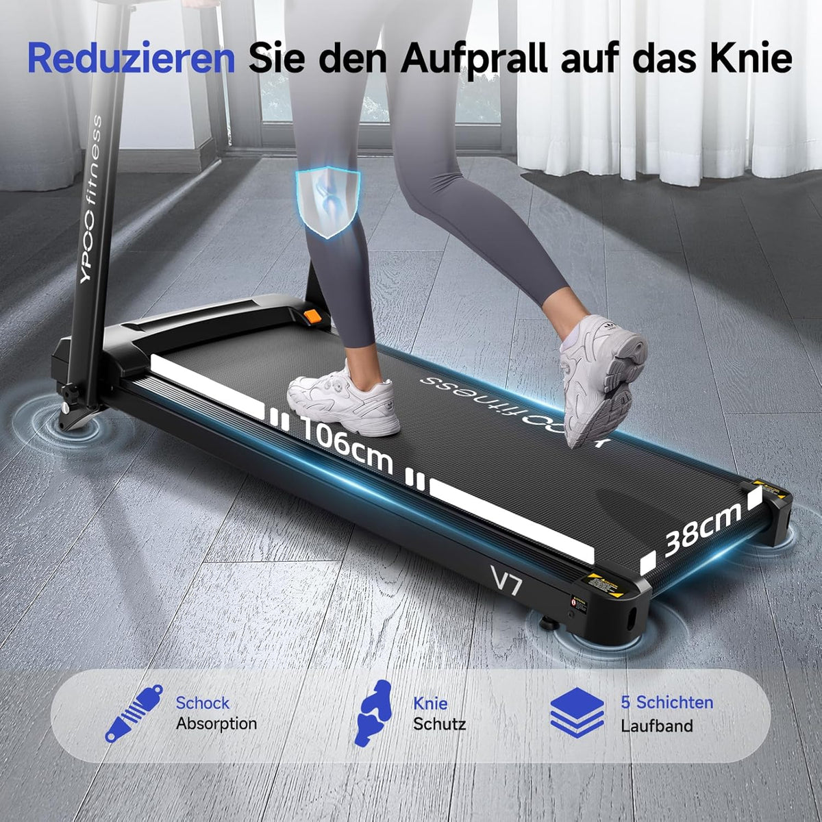 Loopband – Treadmill – Hardloopband – Fitnessapparaat – Trainingsapparaat – Inklapbaar Ontwerp – 8% Helling – Groot Loopvlak 106x38 cm – Max 13 km/u – 2,5 PK Motor – LED-Display – App Connectiviteit – Max 140 kg Belastbaar