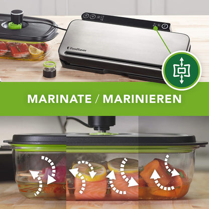 FoodSaver Vacuümmachine voor levensmiddelen, multifunctioneel opbergsysteem voor levensmiddelen met draagbare handaccessoires, 1 rol, 4 vacuümzakken en 4 zakken met ritssluiting [VS3190X]