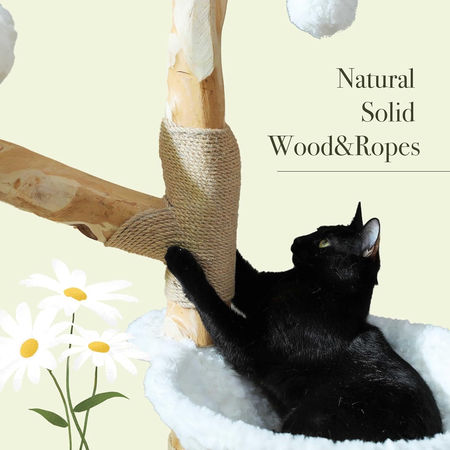 Krabpaal – Kattenboom – Kattenhuis – Kattenmand – Kattenmeubel – 150 cm Hoog – Massief Natuurlijk Hout