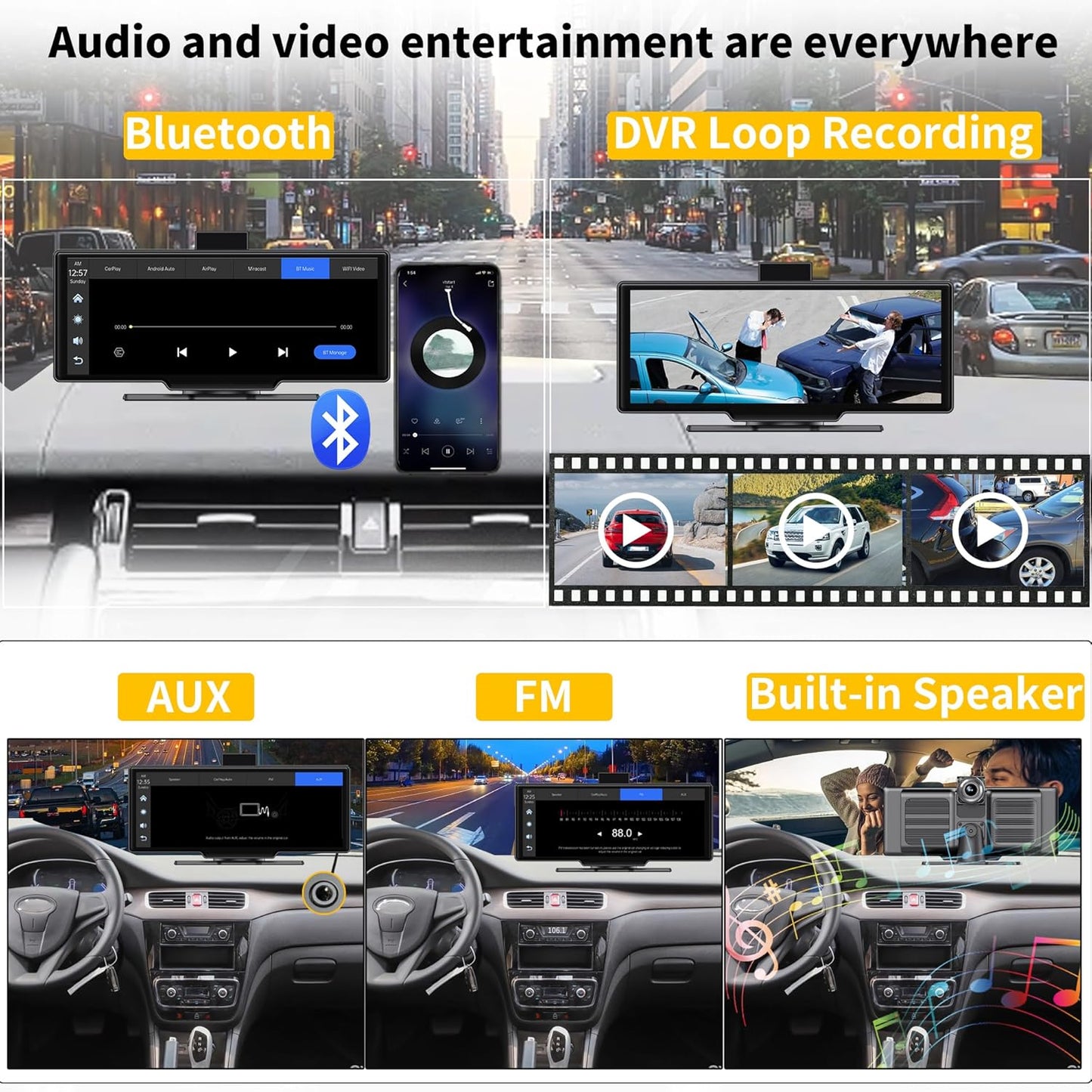 SCUMAXCON Carplay IPS-touchscreen, 10,26 inch, draadloos, Android Auto Airplay 4K, achteruitrijcamera, 1080p, GPS, navigatie, bluetooth, FM middenconsole, mediaspeler, geïntegreerde luidspreker